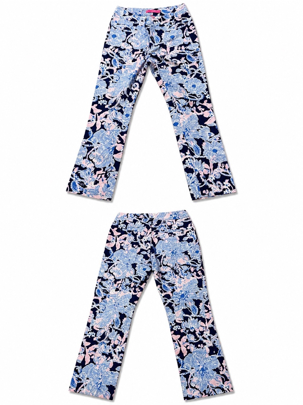 Lilly Pulitzer Floral Pants Navy Blue Pink Straight Leg